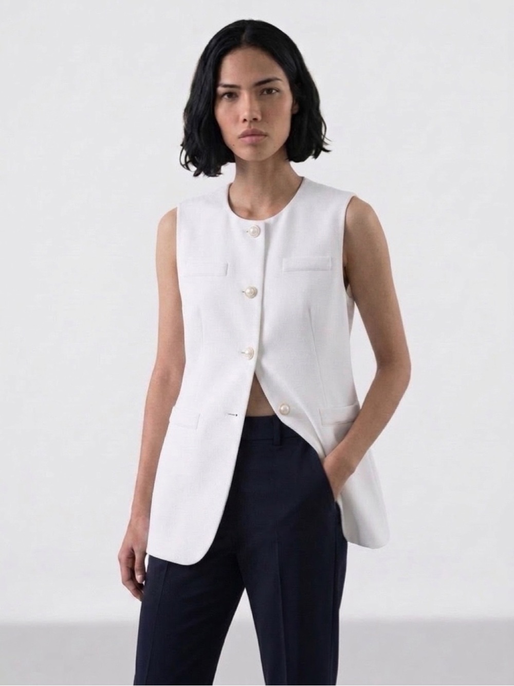 NYCC White Dressy Vest with Pearl Buttons